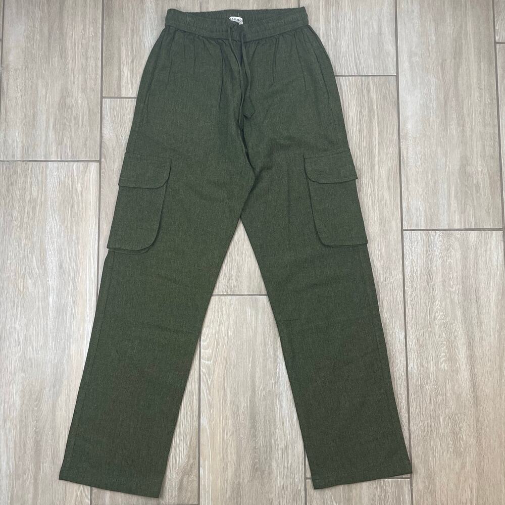 Earthbound Trading Cargo Pants Womens S Green Cotton Drawstring Wide Leg Boho
